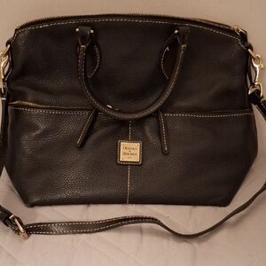 Dooney & Bourke Black Leather Satchel with Gold Accents